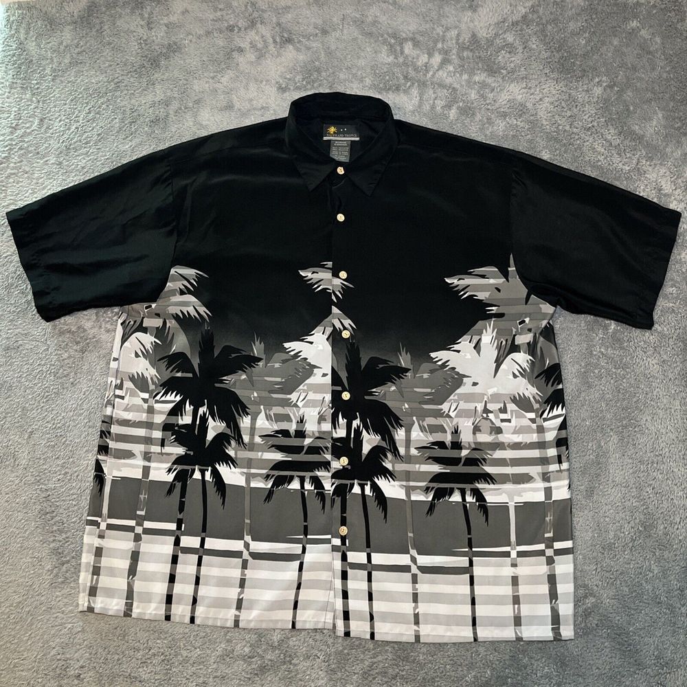 Vintage XG Island Tropics Vintage Hawaiian Shirt Black/Grey Palm Trees Mens XL